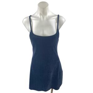 Short Stories Blue Velvet Velour Sleeveless Cami Camisole Mini A-Line Dress S